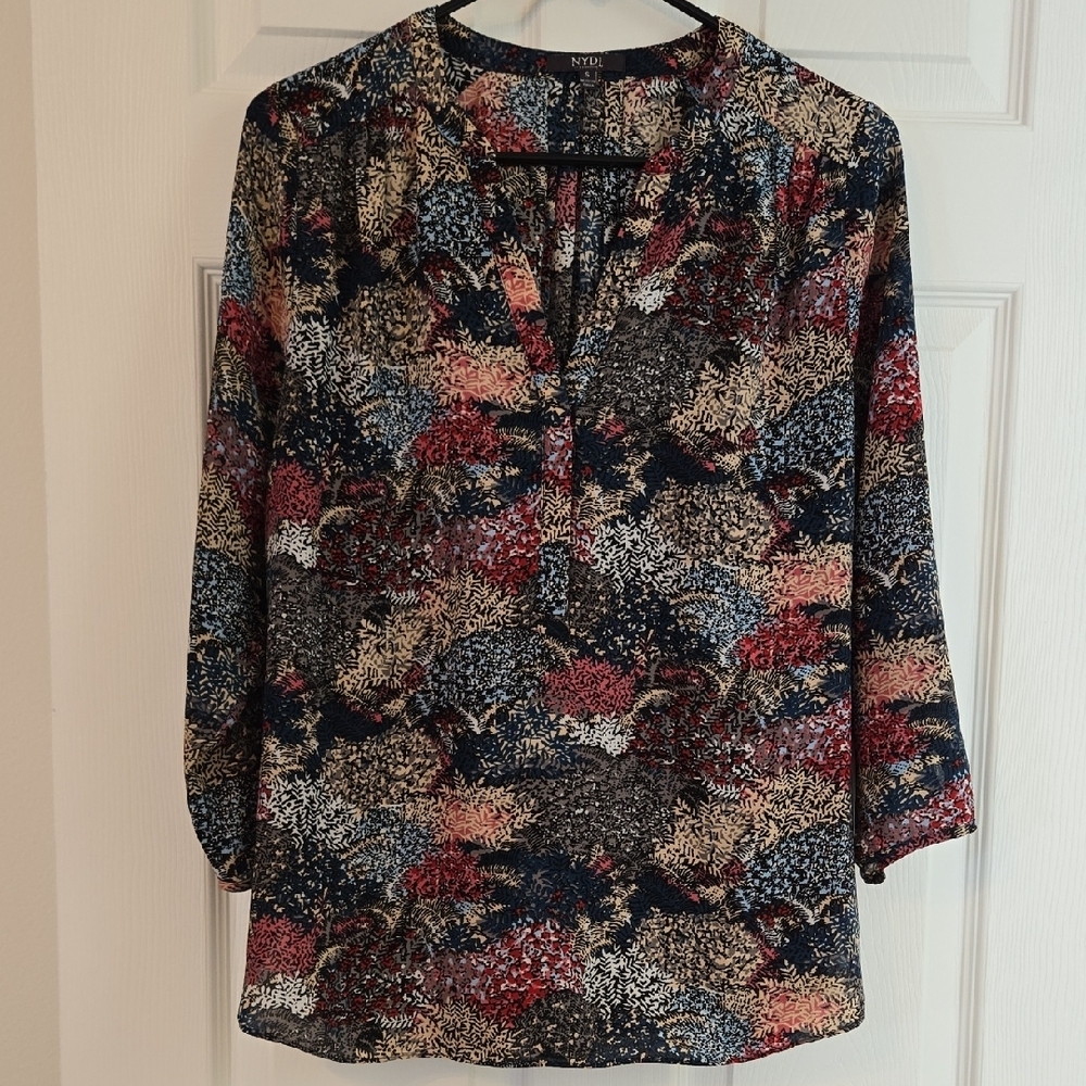 NYDJ Women's Top in Red, Blue, and Cream